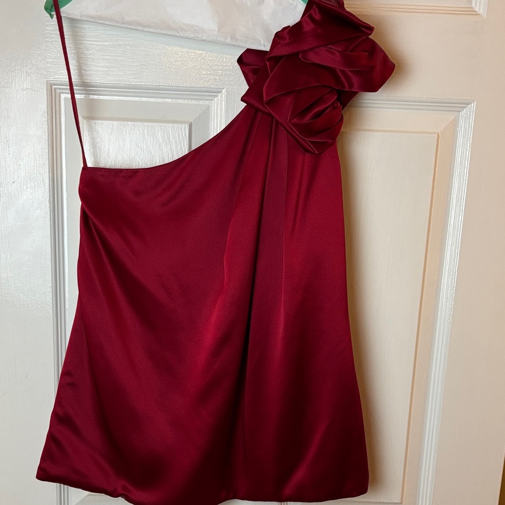 7 For All Mankind Red One-Shoulder Satin Top